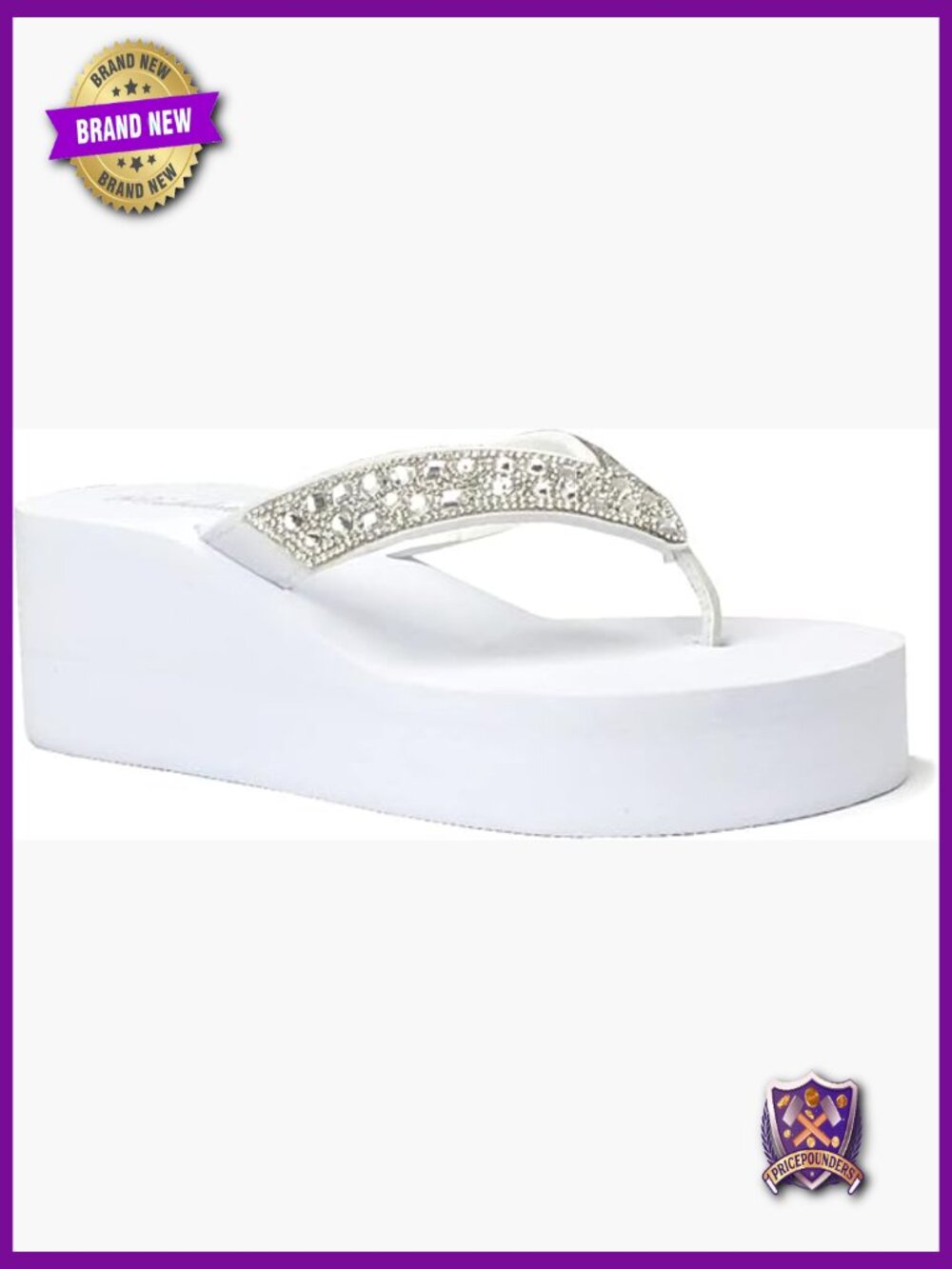 Rhinestone Platform Wedge Sandals T-Strap Jewel Sandals for Women